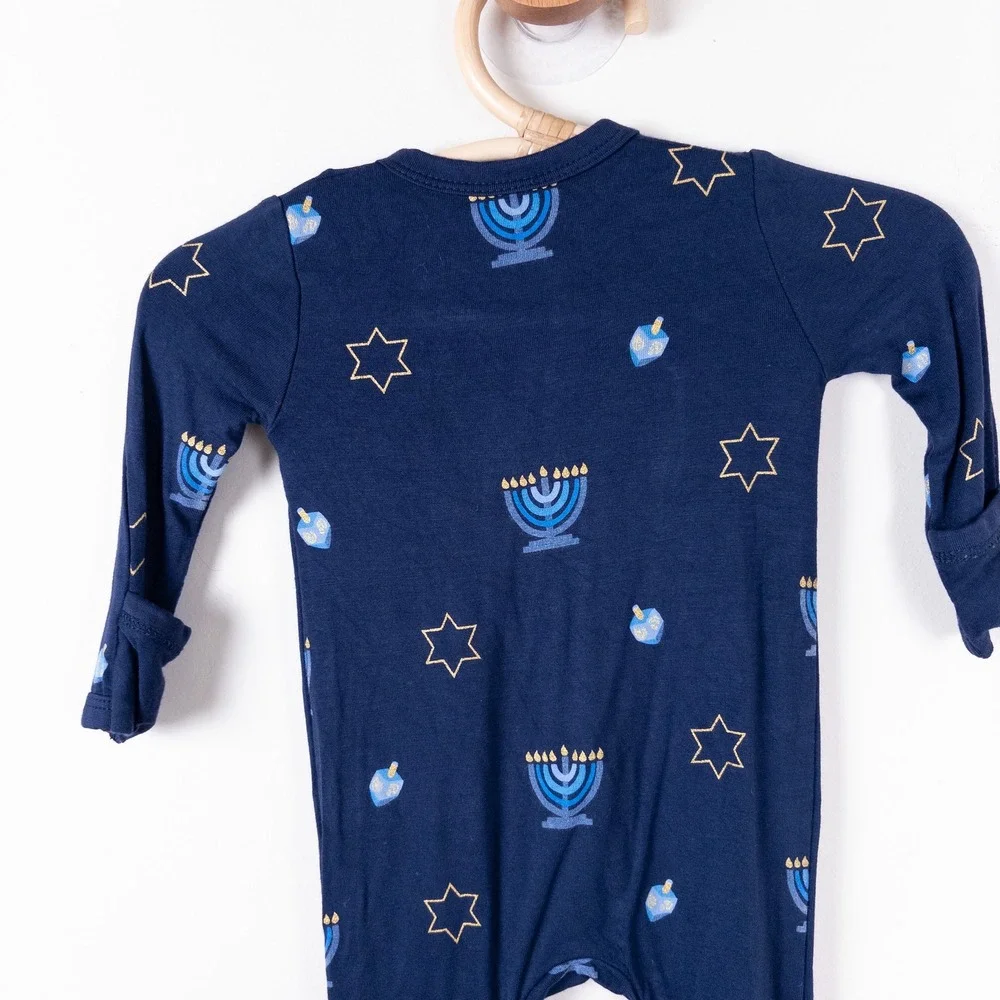 Kyte Baby Romper Kids 0-3M Navy Blue‎ Hanukkah Menorah Dreidel Zippy Sleeper